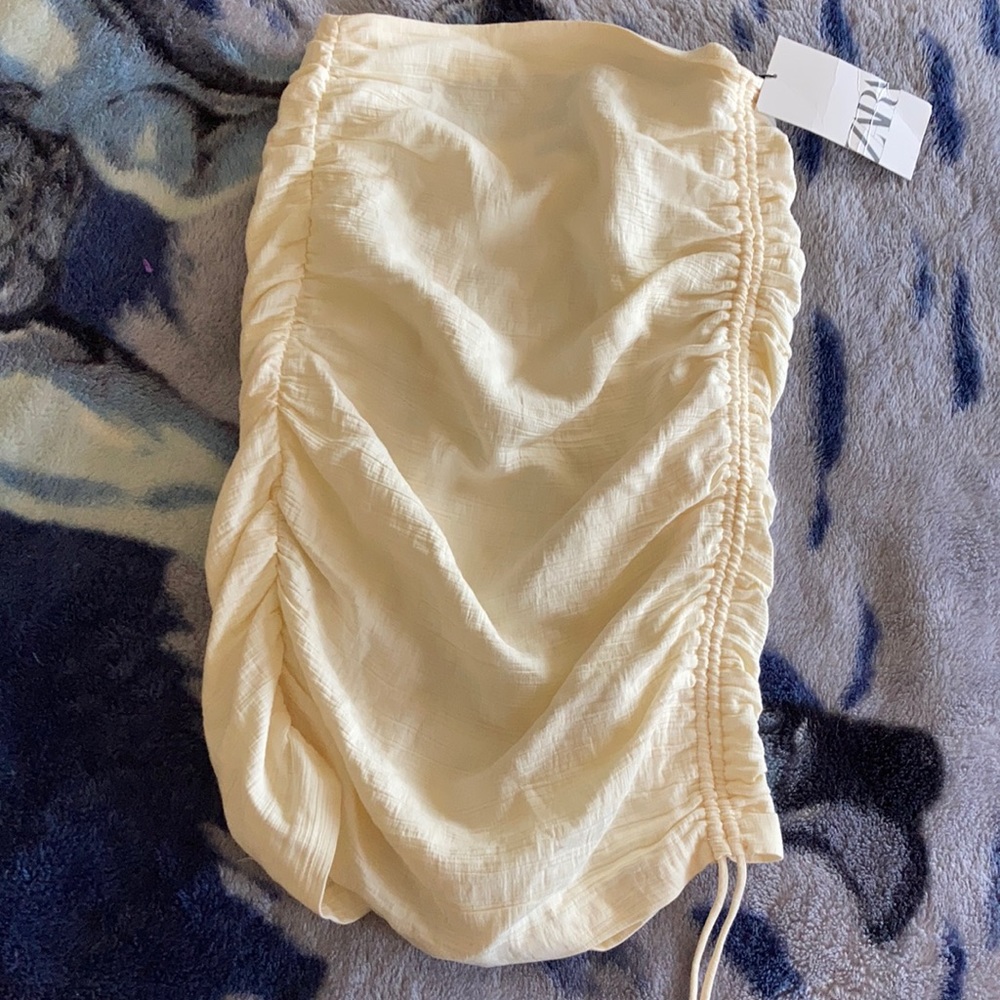 NWT Women’s Zara Beige Ruched Tube Top Size Small